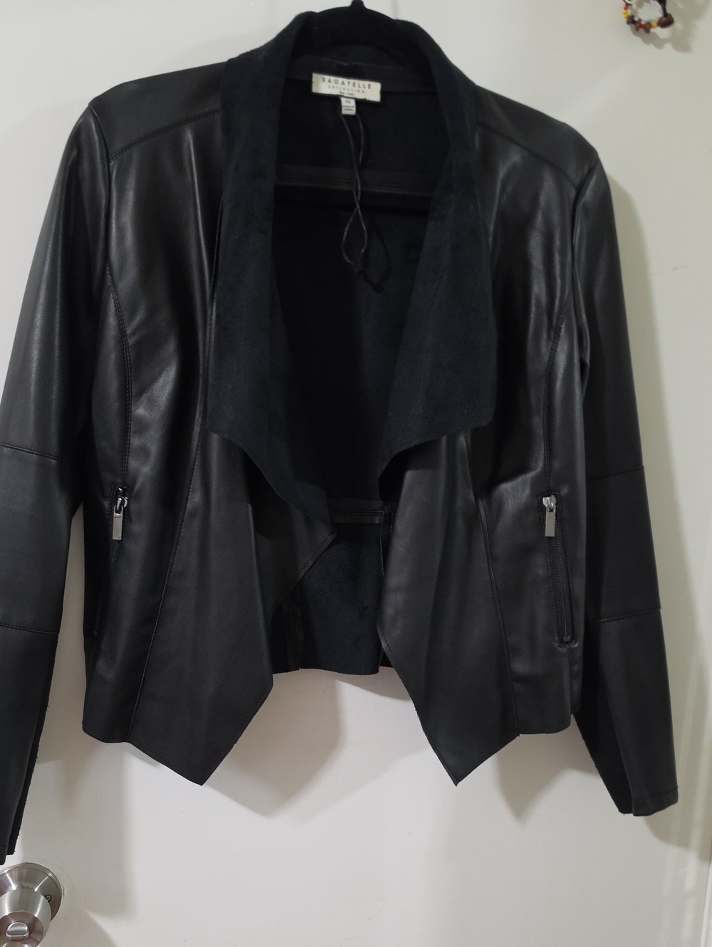 Daniele Leather Draped Open-Front Jacket in Black